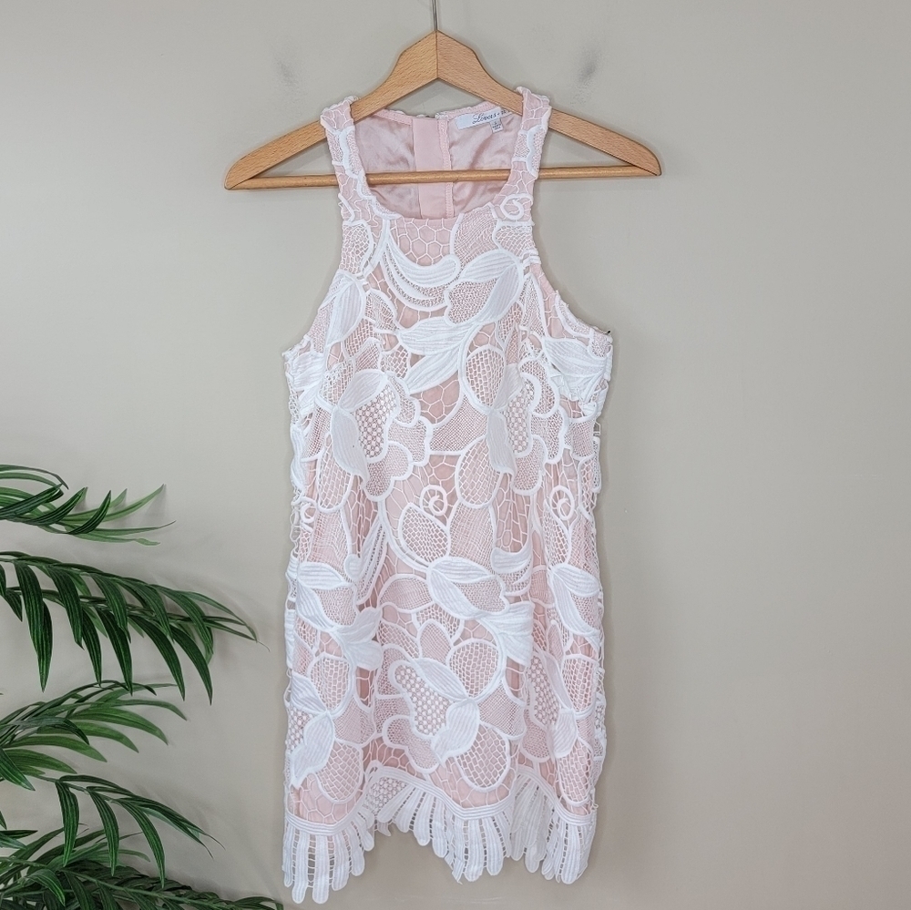 NWT Lovers + Friends | White & Pale Pink Lace Overlay Tank Dress Size Small